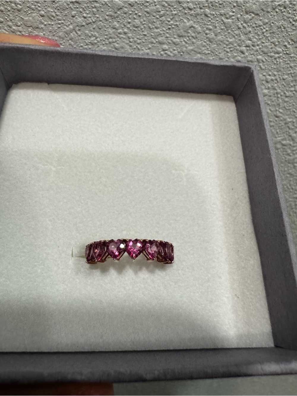 Hot Pink Topaz Hearts Gemstone Eternity Band - Womens 5.5 9k rose gold